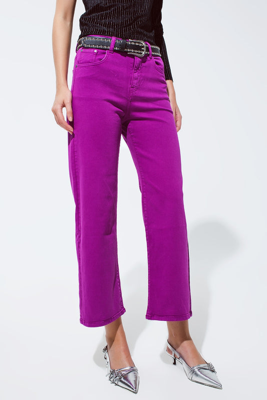 Q2 Cropped wide leg jeans in violet 3/4 length