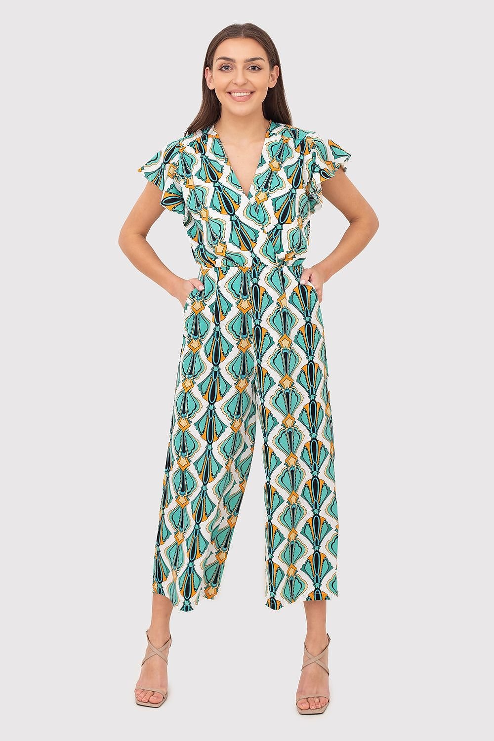 Stylish Short-Sleeve Printed Jumpsuit