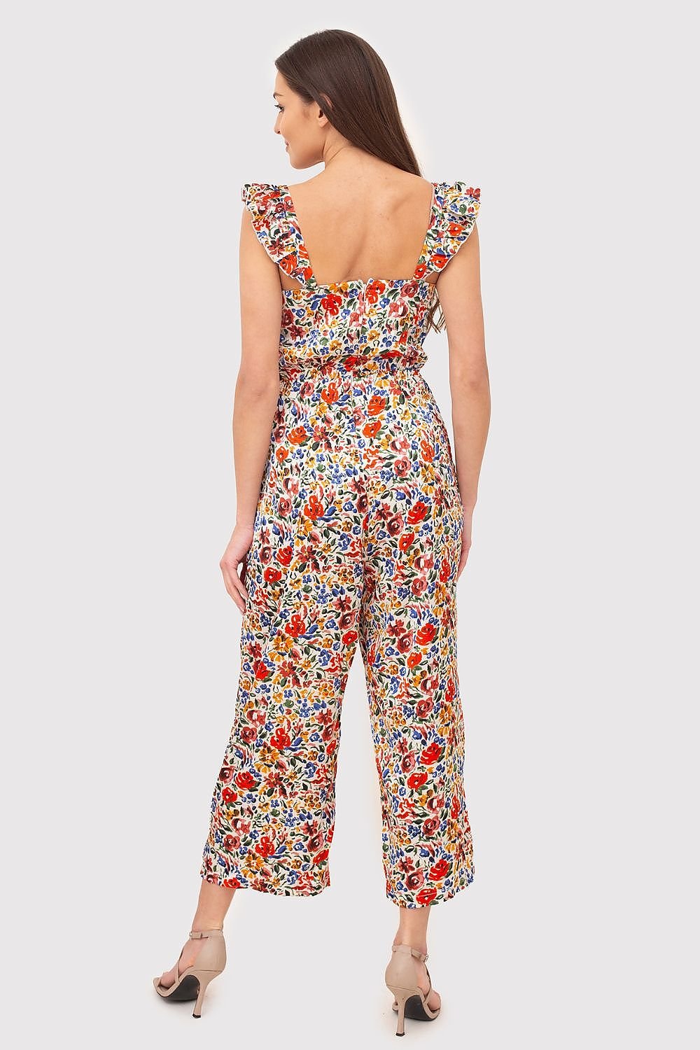 Floral Ruffle Print Jumpsuit with Side Pockets