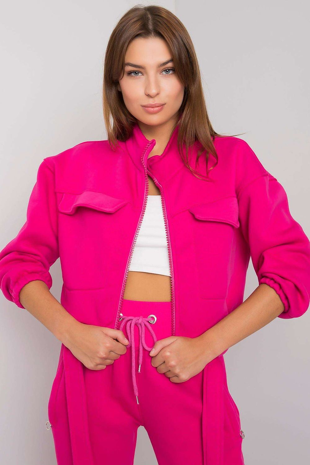 Fuchsia Ladies Zipper Sweatshirt with Pockets