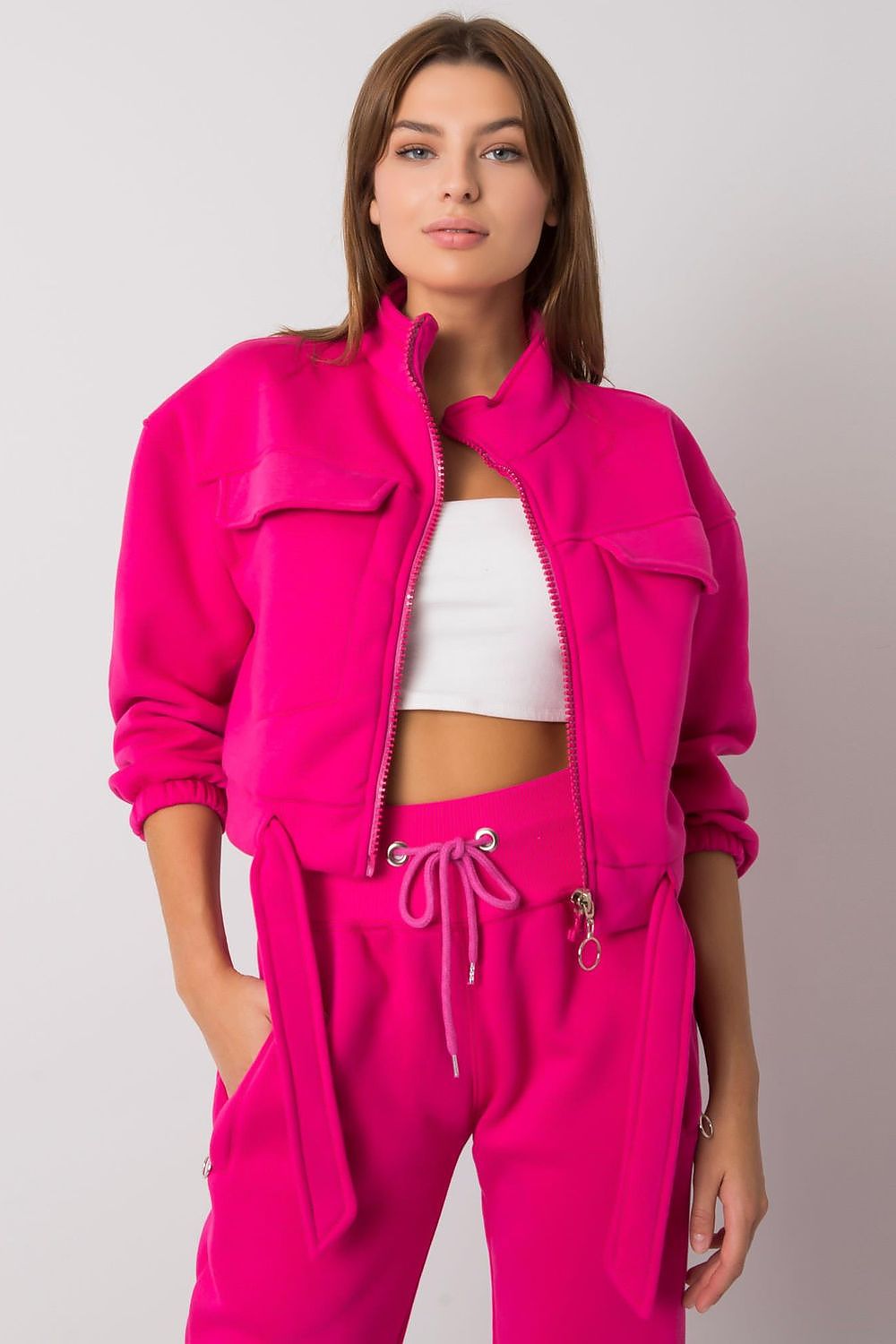 Fuchsia Ladies Zipper Sweatshirt with Pockets