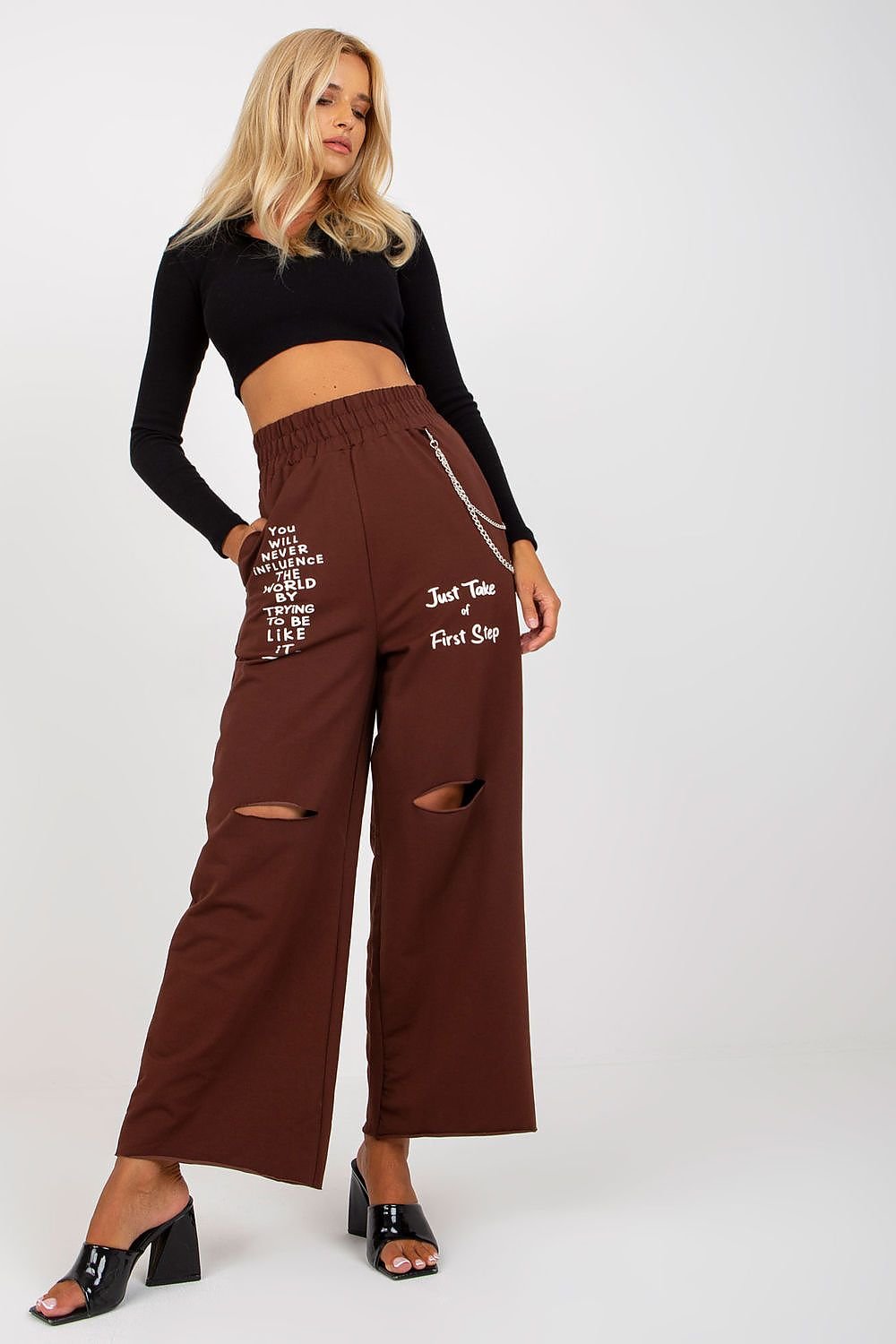 Pantalon de survêtement élégant à jambe large pour femme avec chaîne