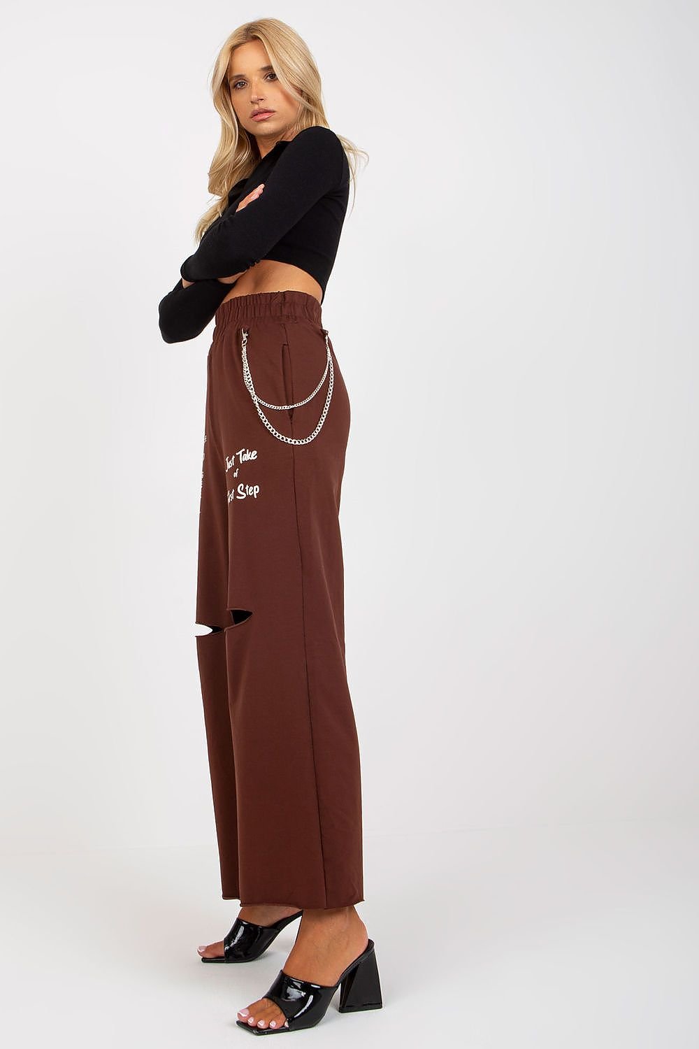 Pantalon de survêtement élégant à jambe large pour femme avec chaîne