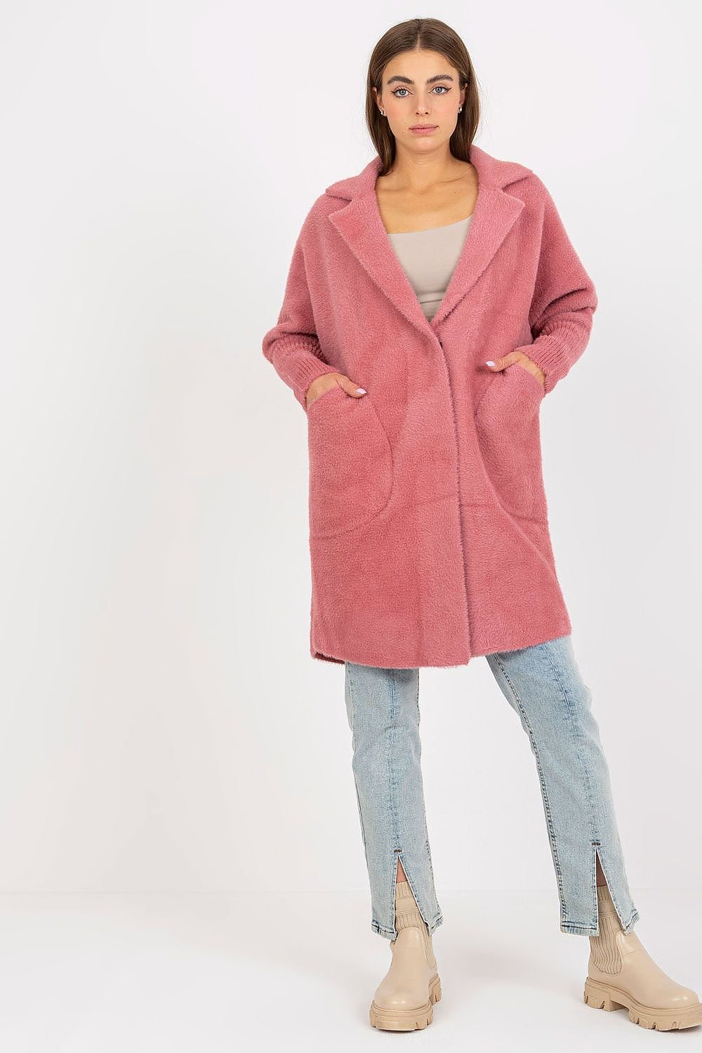 Manteau élégant à manches longues avec poches pour femme