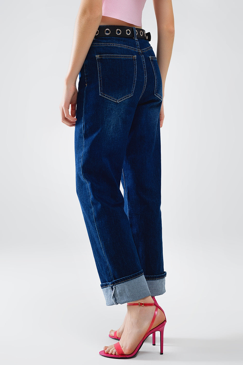 Dark Blue denim Straight Jeans With Folded Hem Q2 Jeans BoutiqueLua