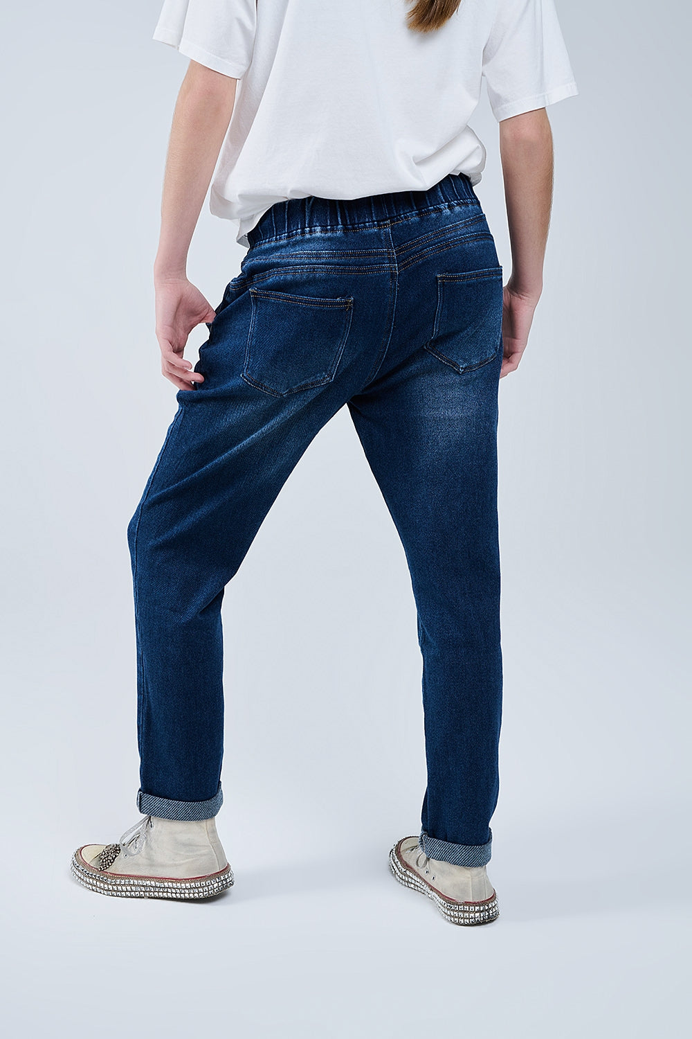 dark wash Jeans With Drwastring and Elastic Waist