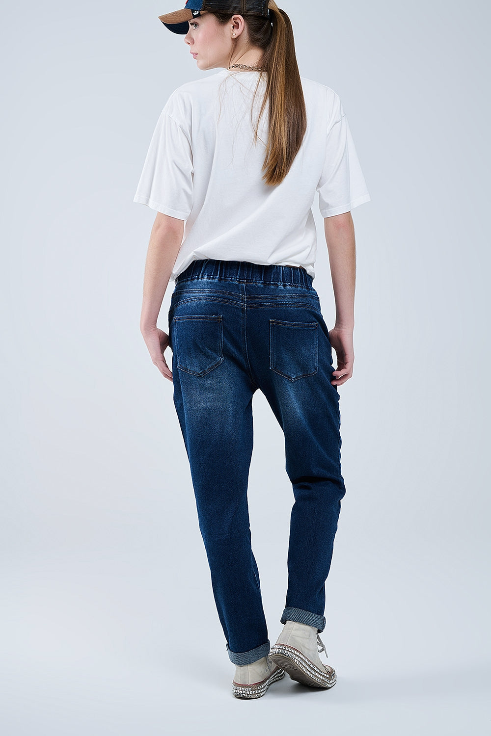 dark wash Jeans With Drwastring and Elastic Waist