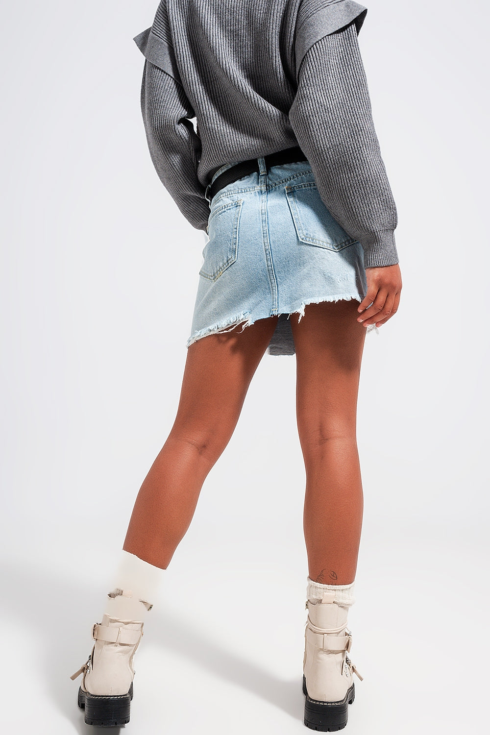 Denim button through mini skirt in light blue Q2 Skirts BoutiqueLua