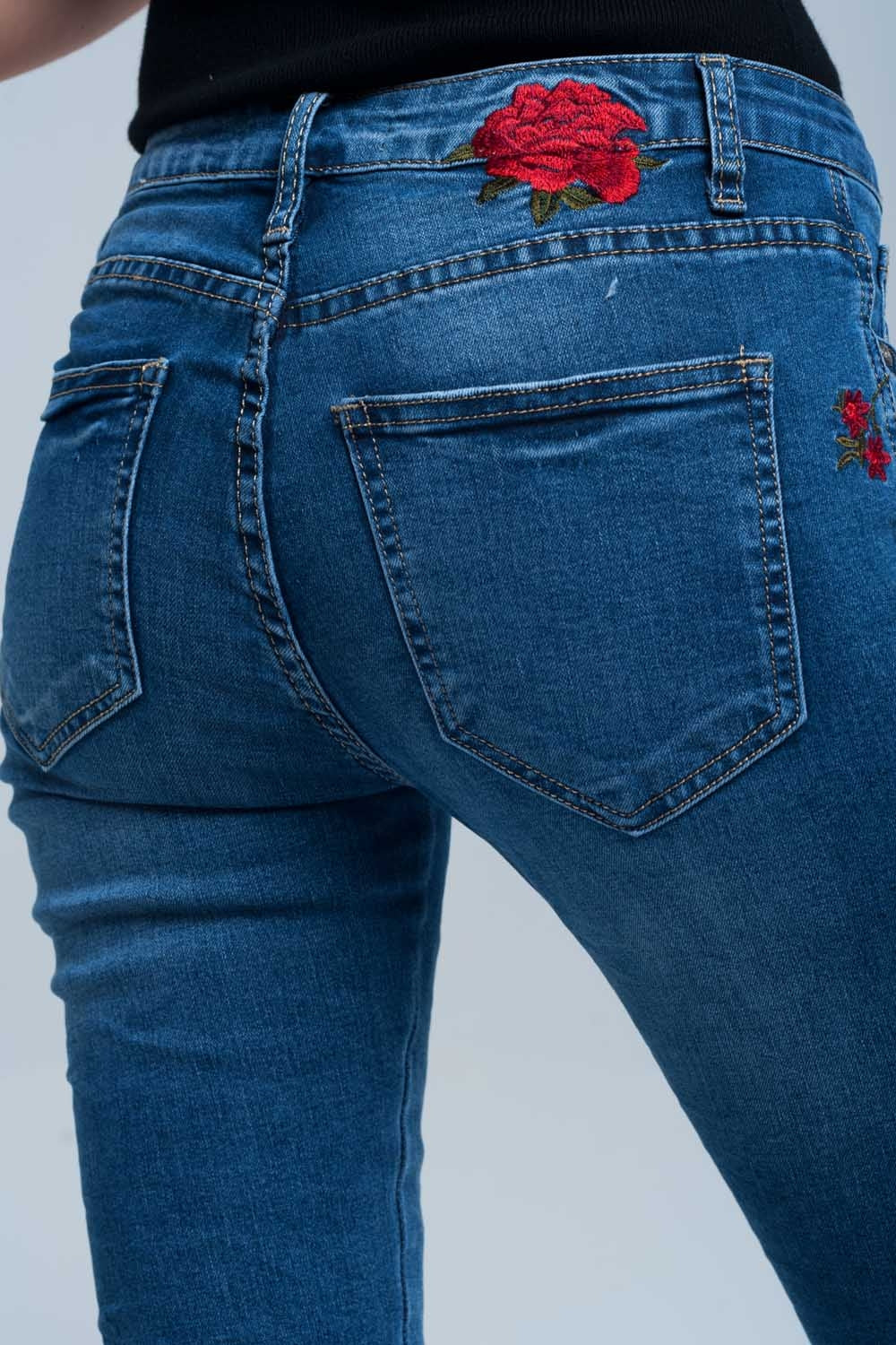 Skinny jean embroidered detail Q2 Jeans BoutiqueLua