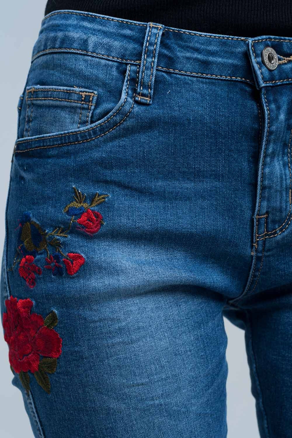 Skinny jean embroidered detail Q2 Jeans BoutiqueLua