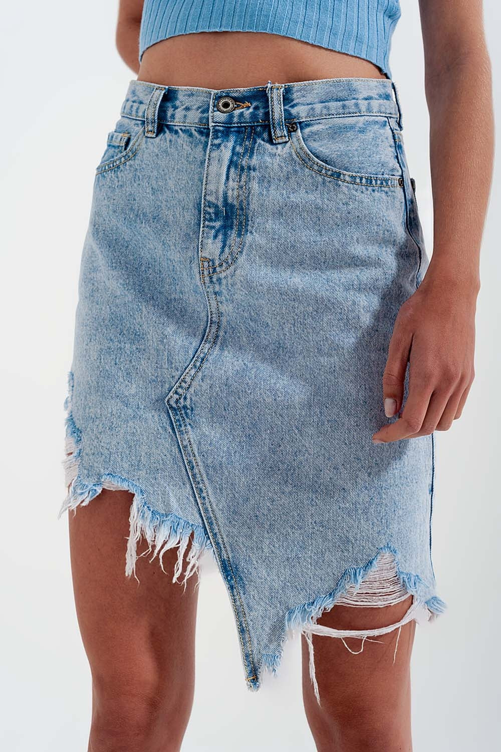 Distressed denim skirt in bleach wash Q2 Skirts BoutiqueLua