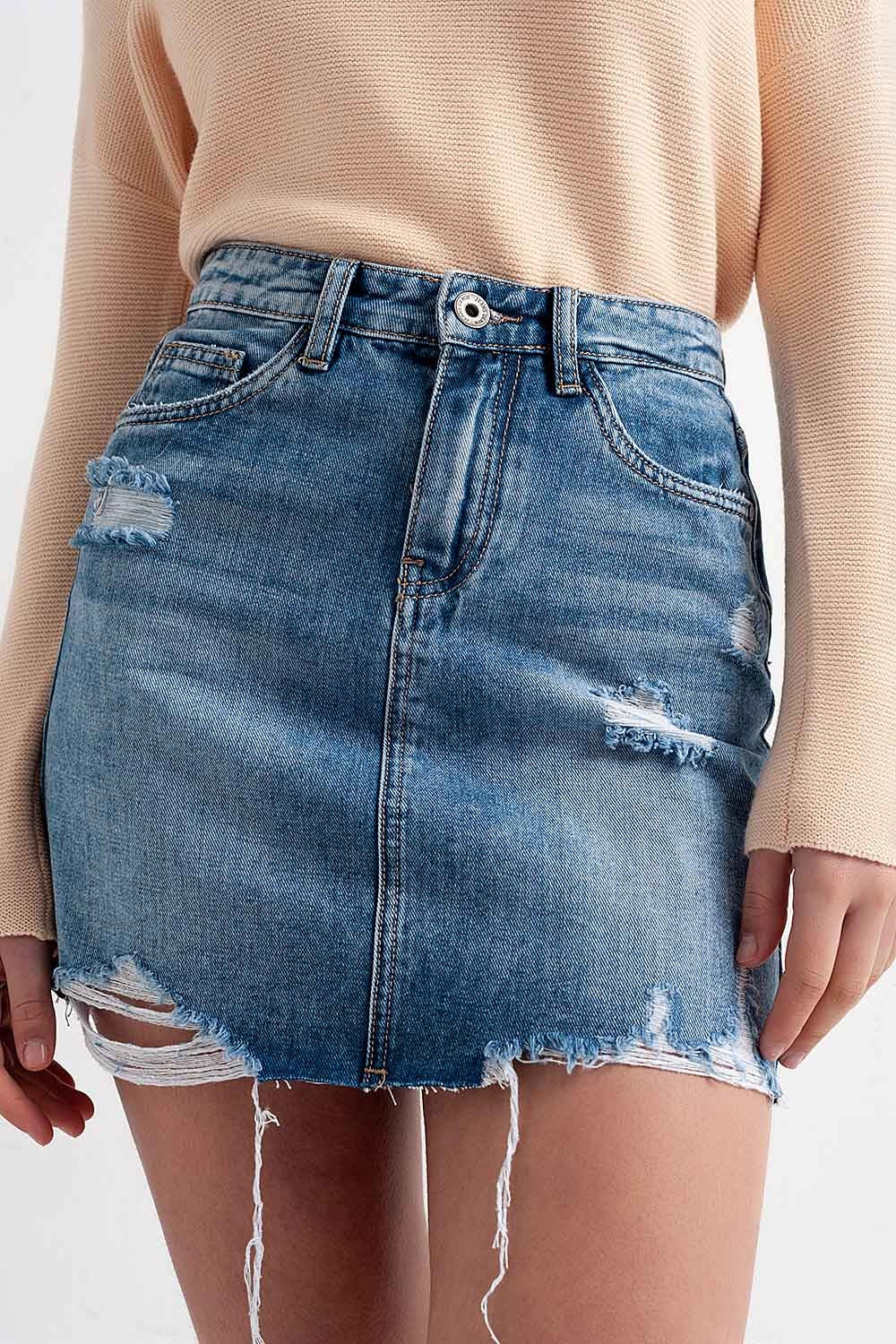 Distressed hem denim mini skirt Q2 Skirts BoutiqueLua