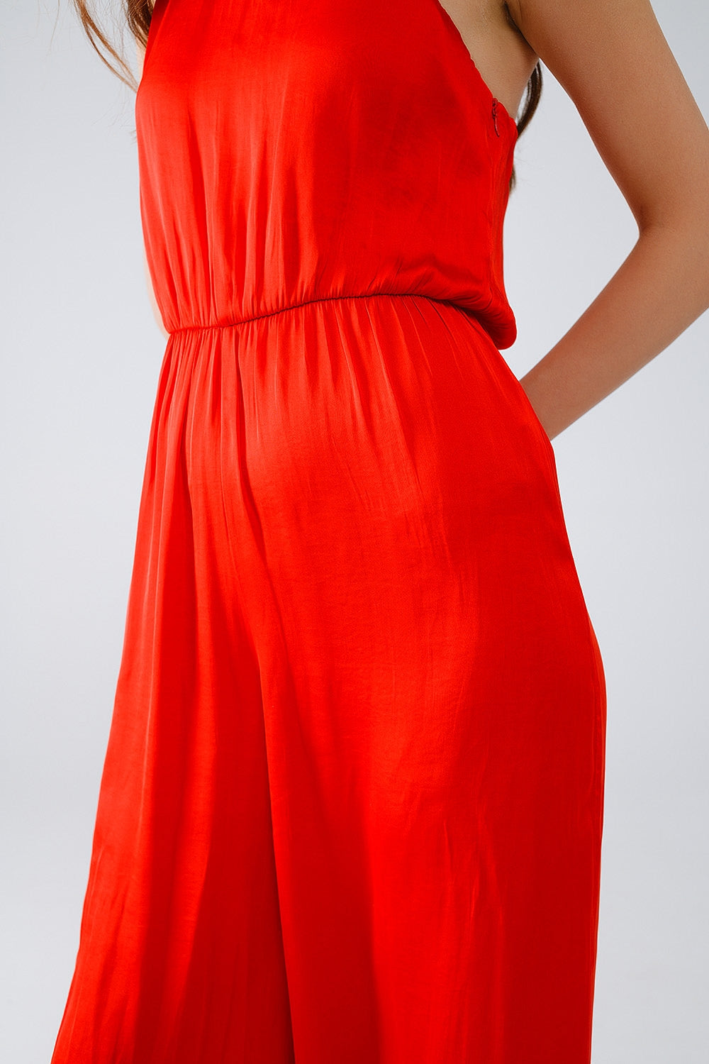 Drapped One Shoulder Jumpsuit With Cinched Waist In Red Q2 Dresses BoutiqueLua