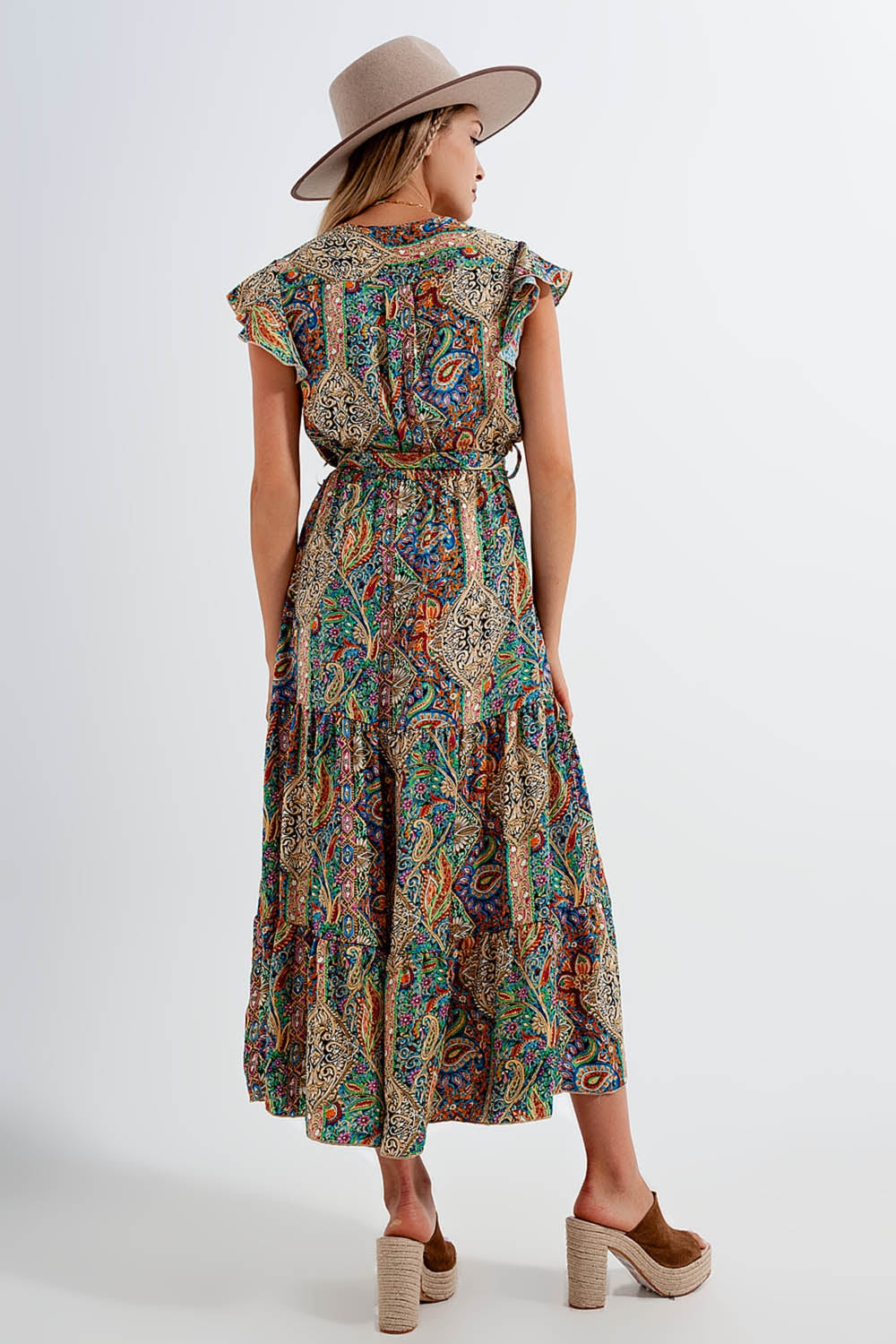 Dressed ruffle hem midaxi dress in paisley print in green Q2 Dresses BoutiqueLua