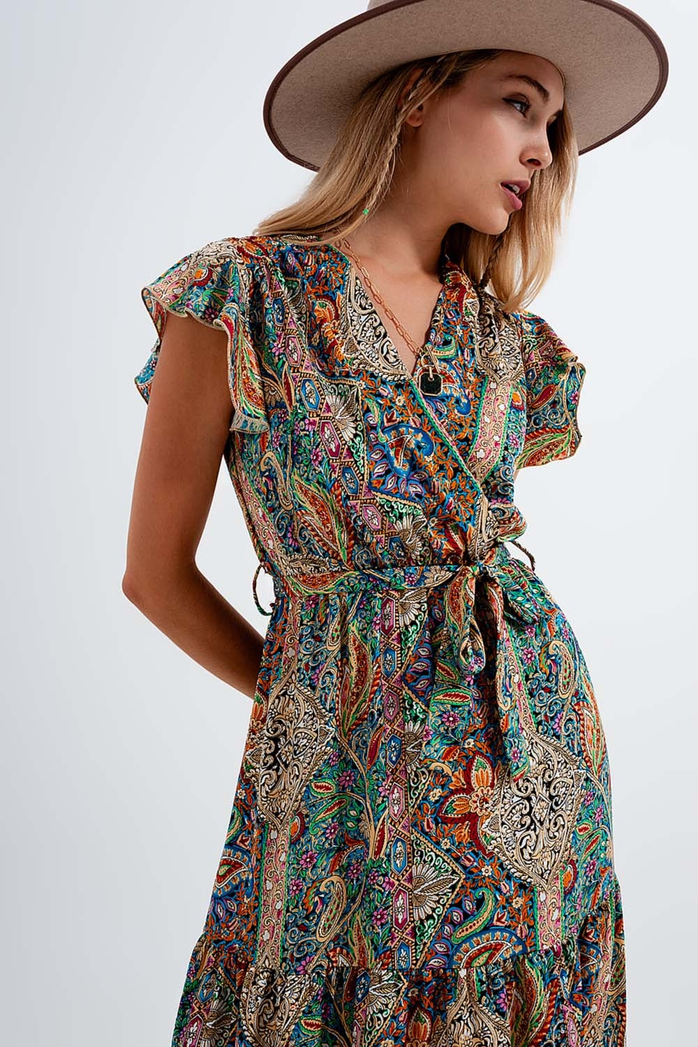 Dressed ruffle hem midaxi dress in paisley print in green Q2 Dresses BoutiqueLua