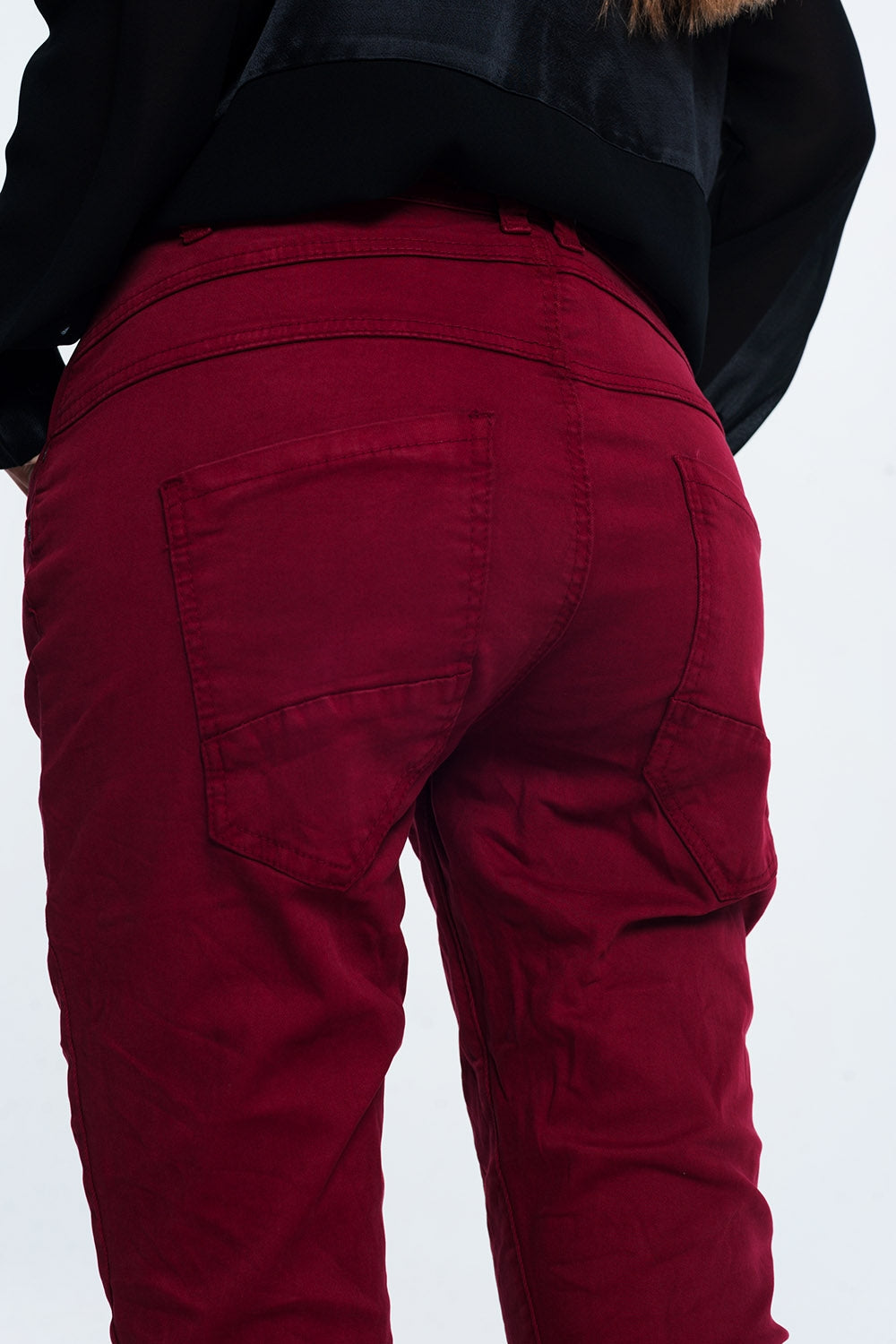 Drop crotch skinny jean in maroon Q2 Jeans BoutiqueLua