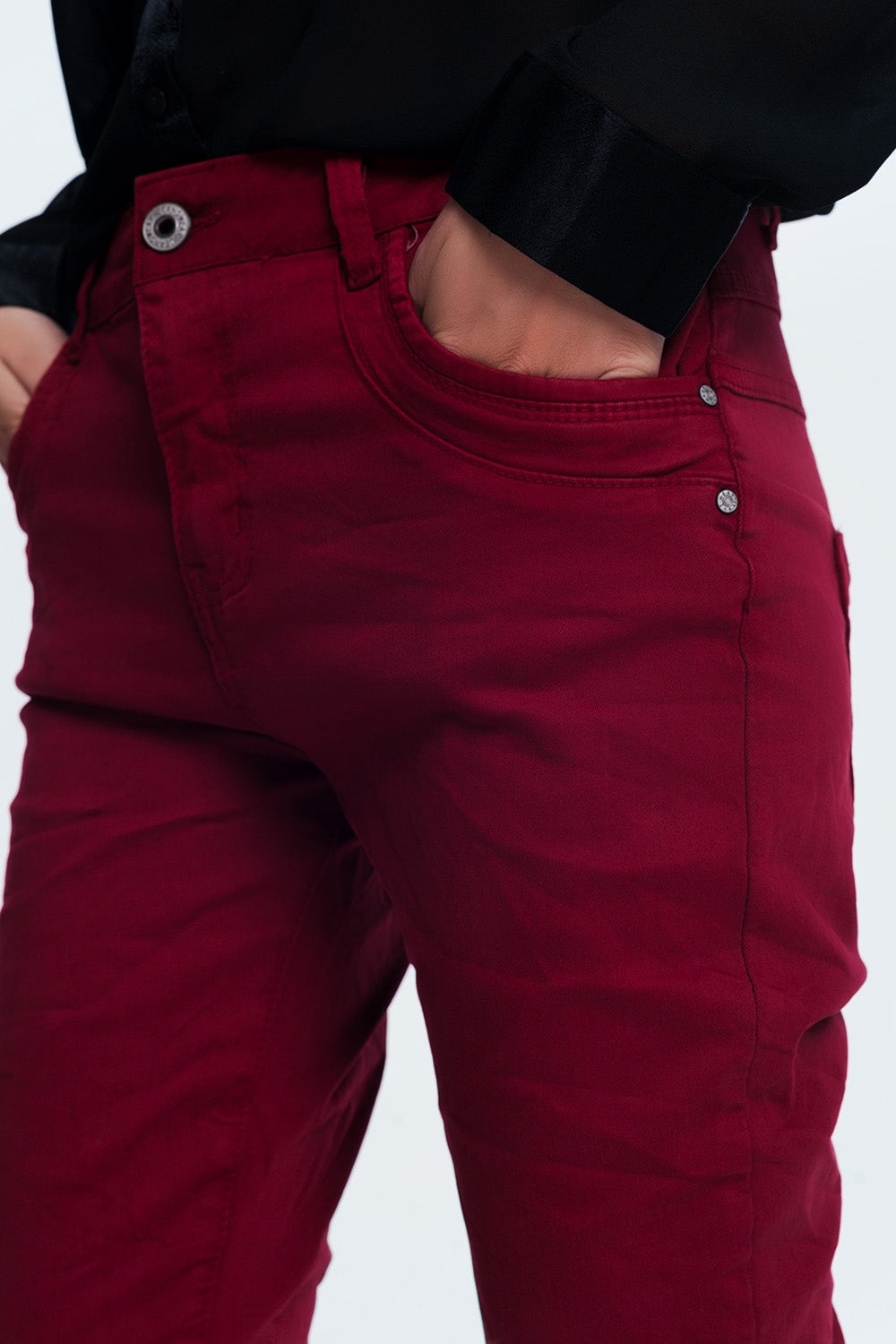 Drop crotch skinny jean in maroon Q2 Jeans BoutiqueLua