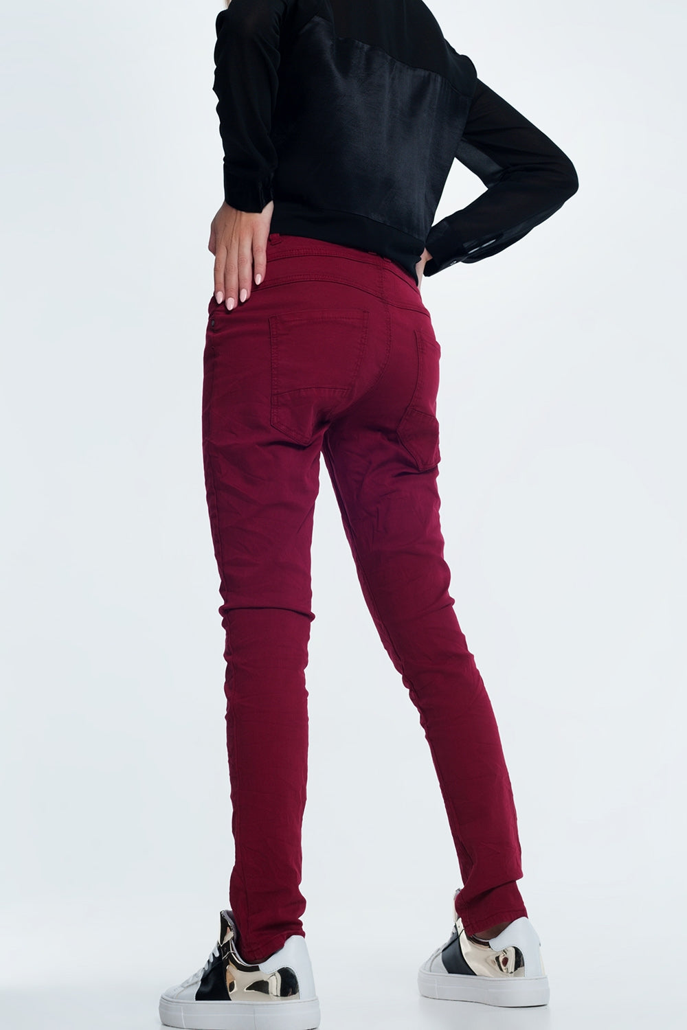 Drop crotch skinny jean in maroon Q2 Jeans BoutiqueLua