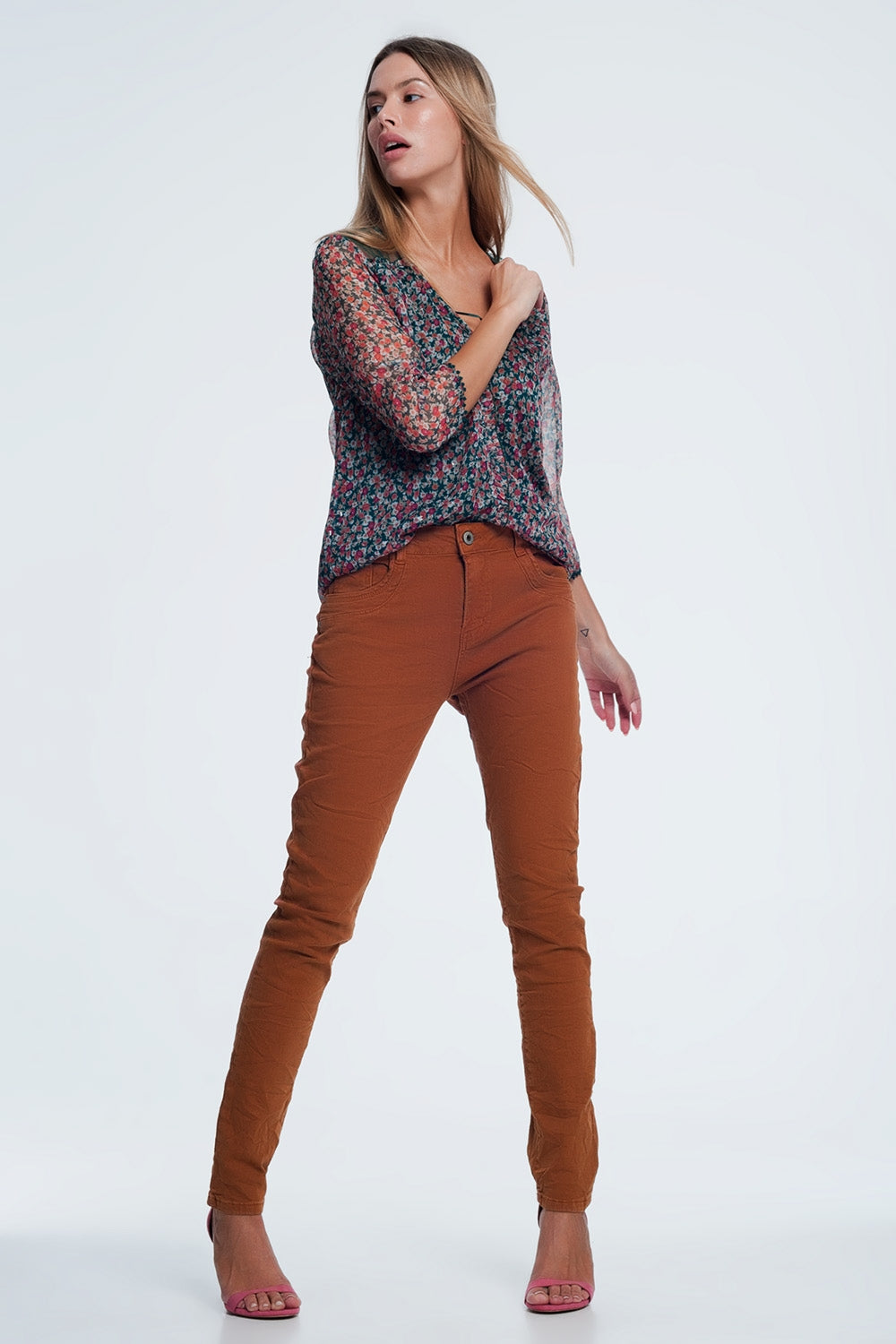 Drop crotch skinny jean in Orange Q2 Jeans BoutiqueLua