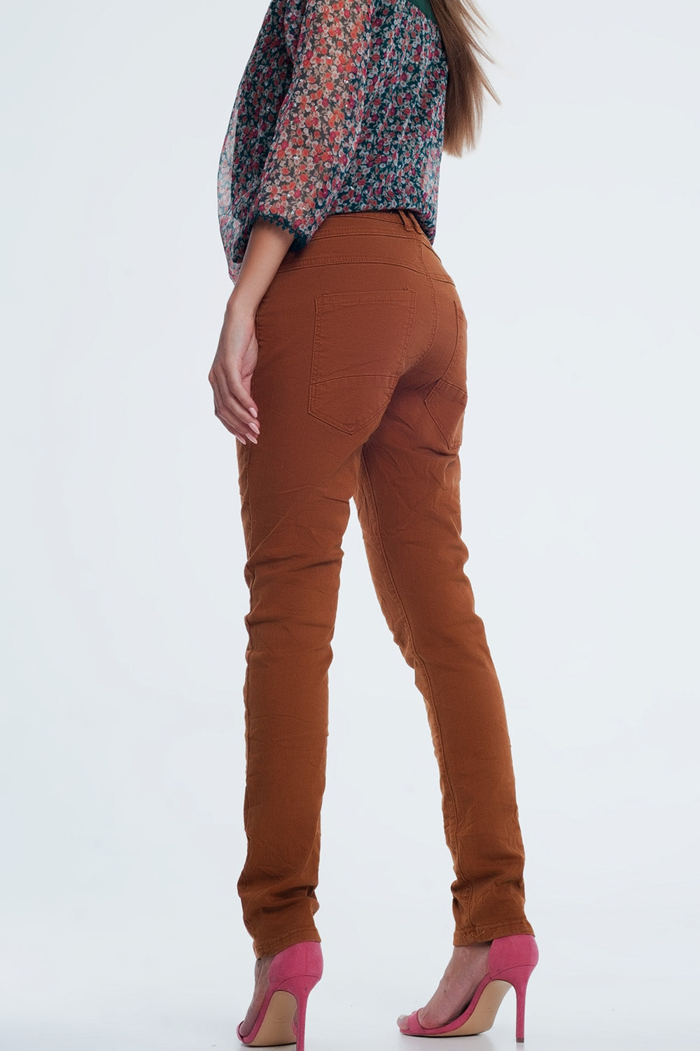 Drop crotch skinny jean in Orange Q2 Jeans BoutiqueLua