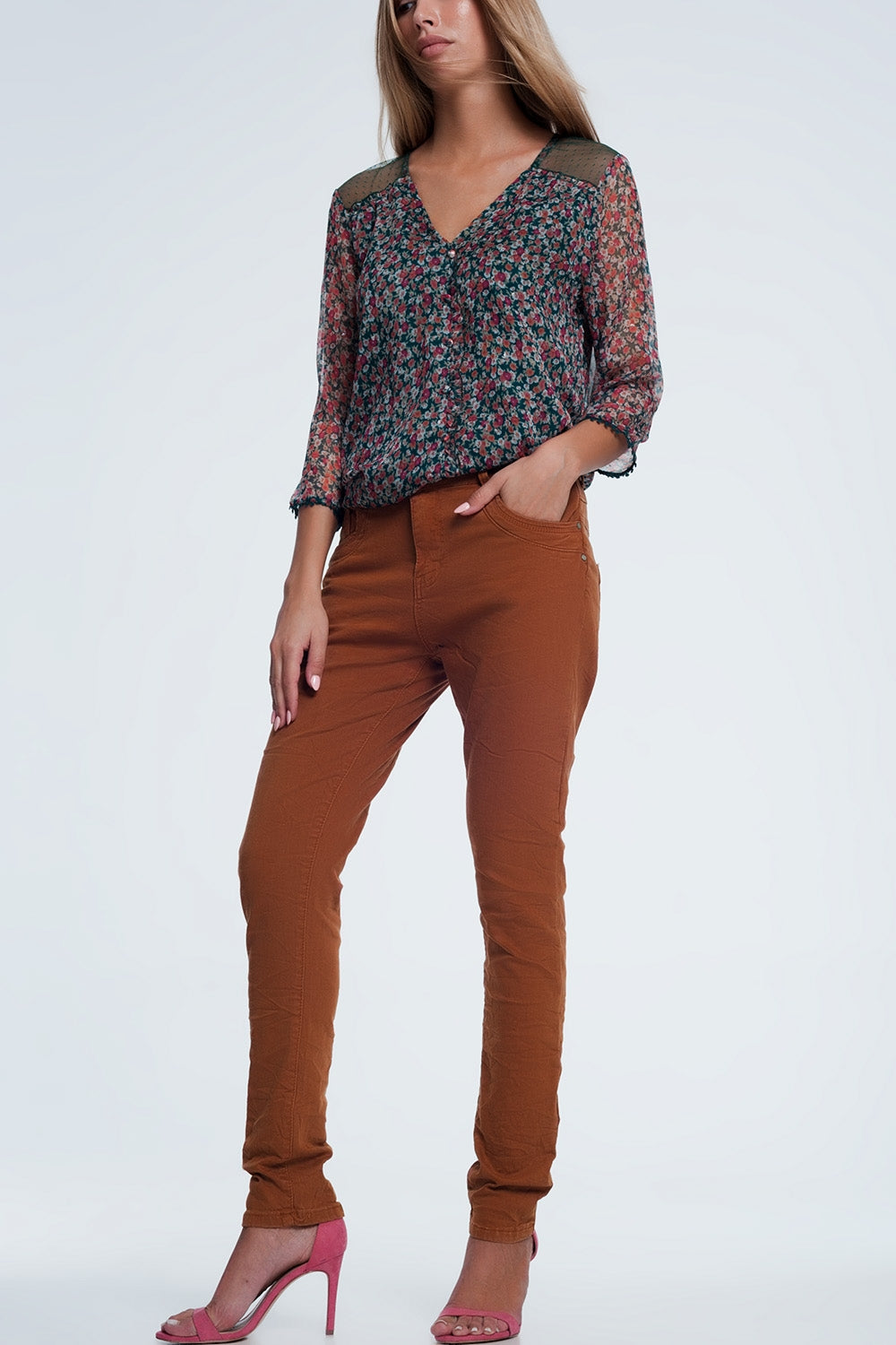 Drop crotch skinny jean in Orange Q2 Jeans BoutiqueLua