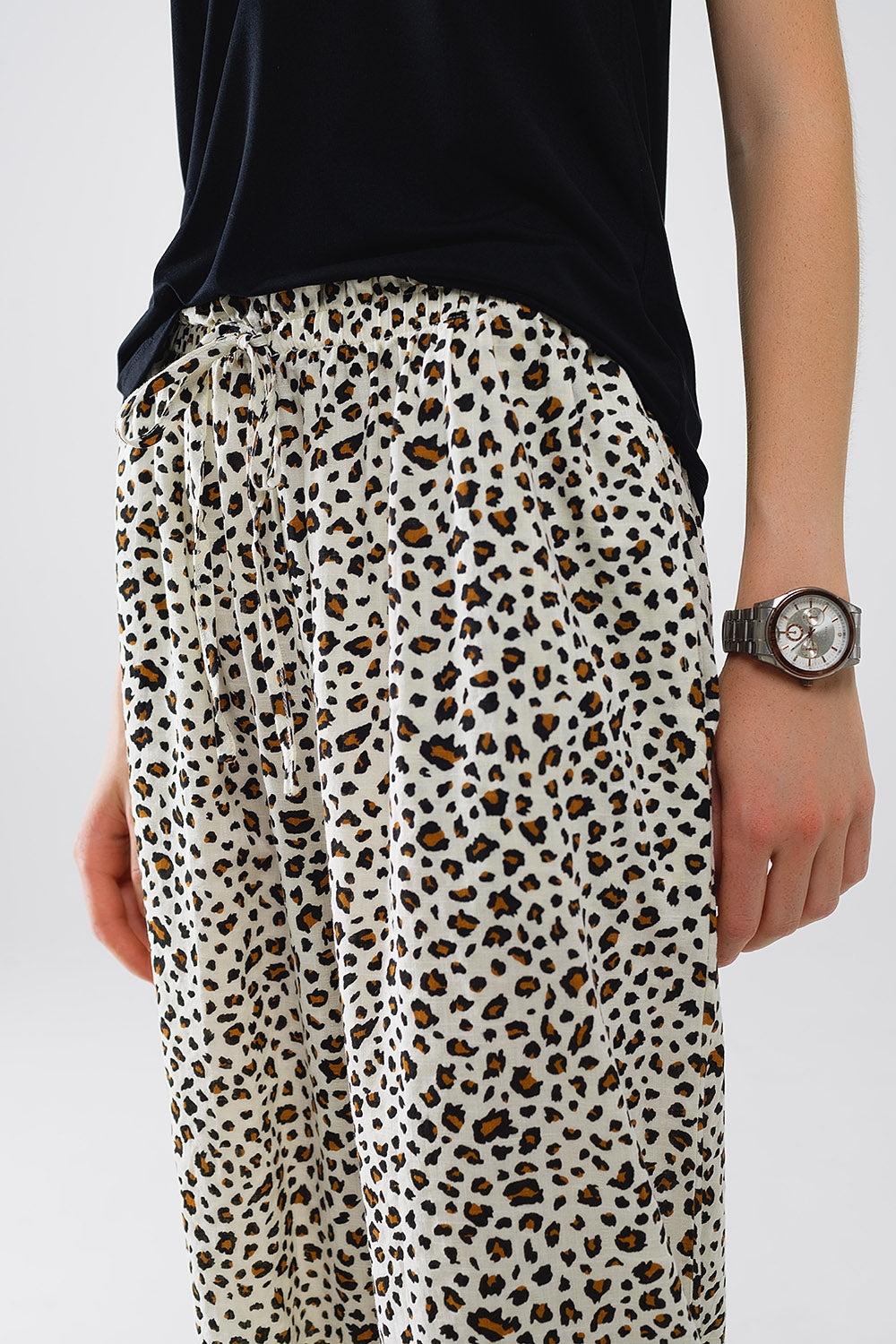 Elasticated Waist Straight Leg Pants In Leopard Print Q2 Pants BoutiqueLua