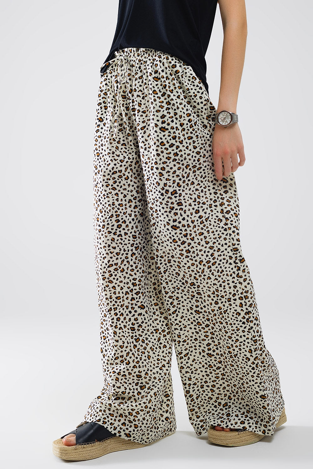 Elasticated Waist Straight Leg Pants In Leopard Print Q2 Pants BoutiqueLua