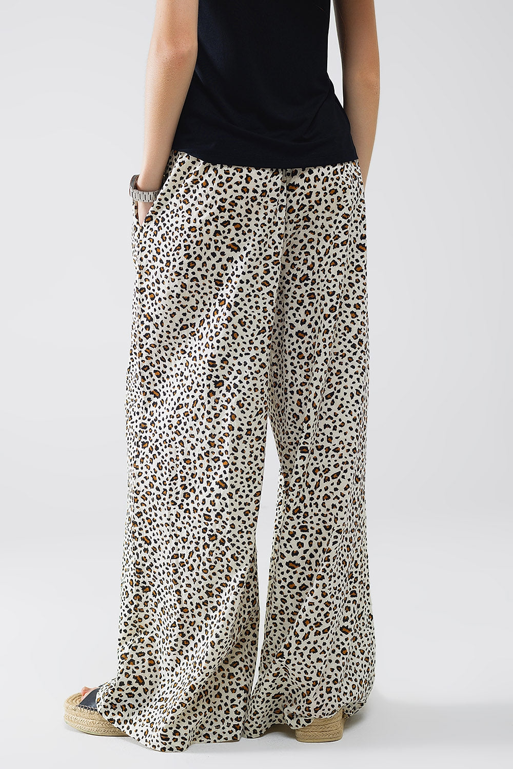 Elasticated Waist Straight Leg Pants In Leopard Print Q2 Pants BoutiqueLua