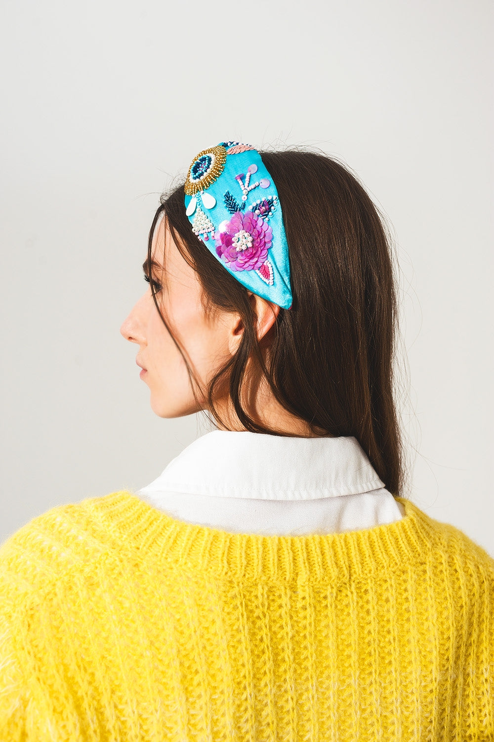 Embellished chunky headband in blue Q2 Headbands BoutiqueLua