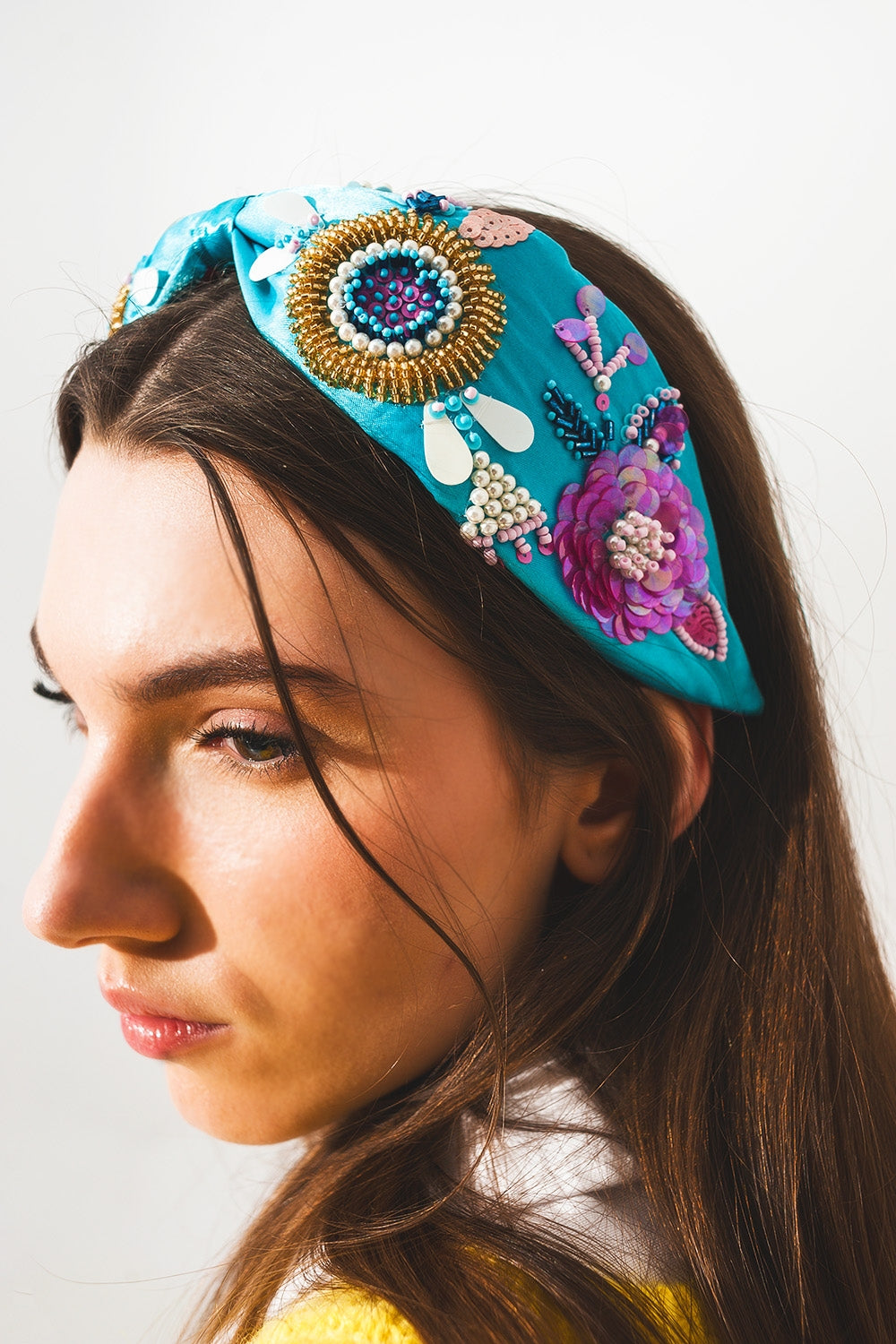 Embellished chunky headband in blue Q2 Headbands BoutiqueLua