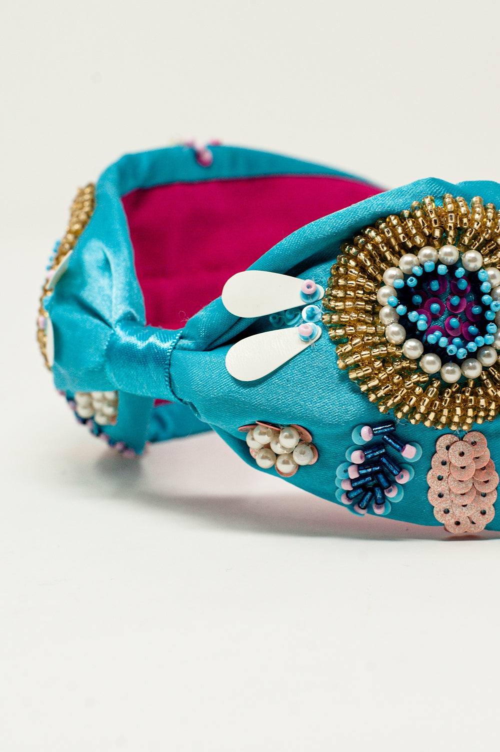 Embellished chunky headband in blue Q2 Headbands BoutiqueLua