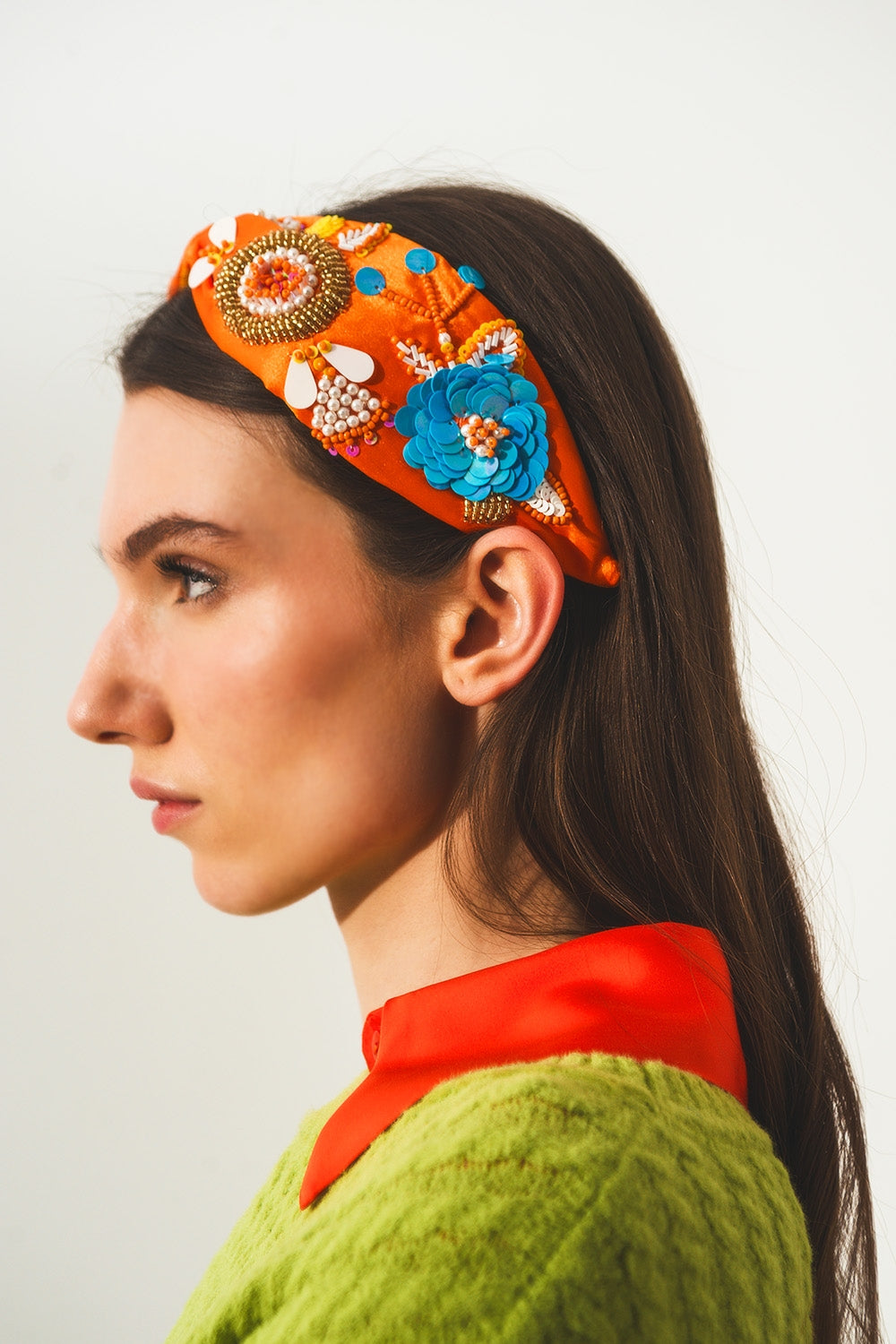 Embellished chunky headband in orange Q2 Headbands BoutiqueLua