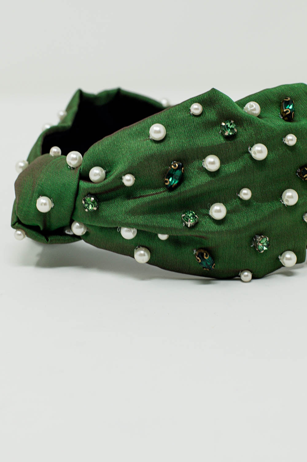 Embellished Headband With White And Green Jewells With Knot in The Middle Q2 Headbands BoutiqueLua