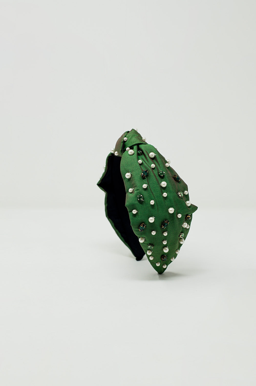 Embellished Headband With White And Green Jewells With Knot in The Middle Q2 Headbands BoutiqueLua