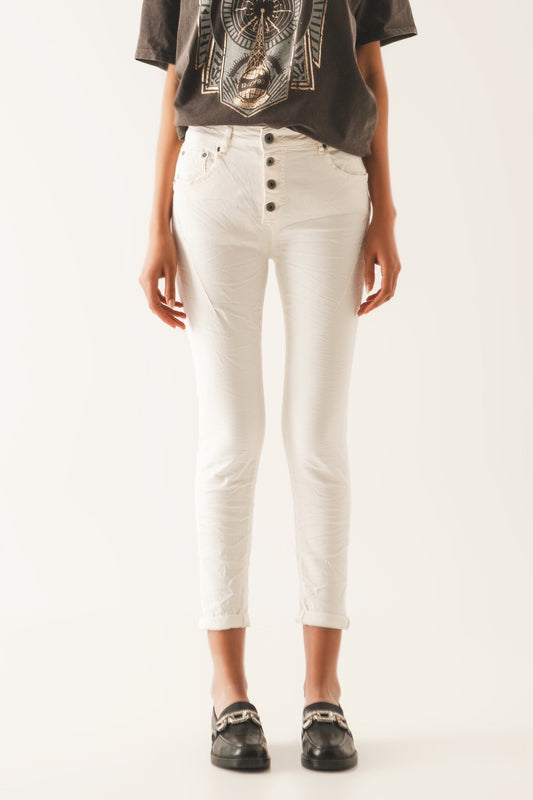 Q2 Exposed buttons skinny jeans in cream