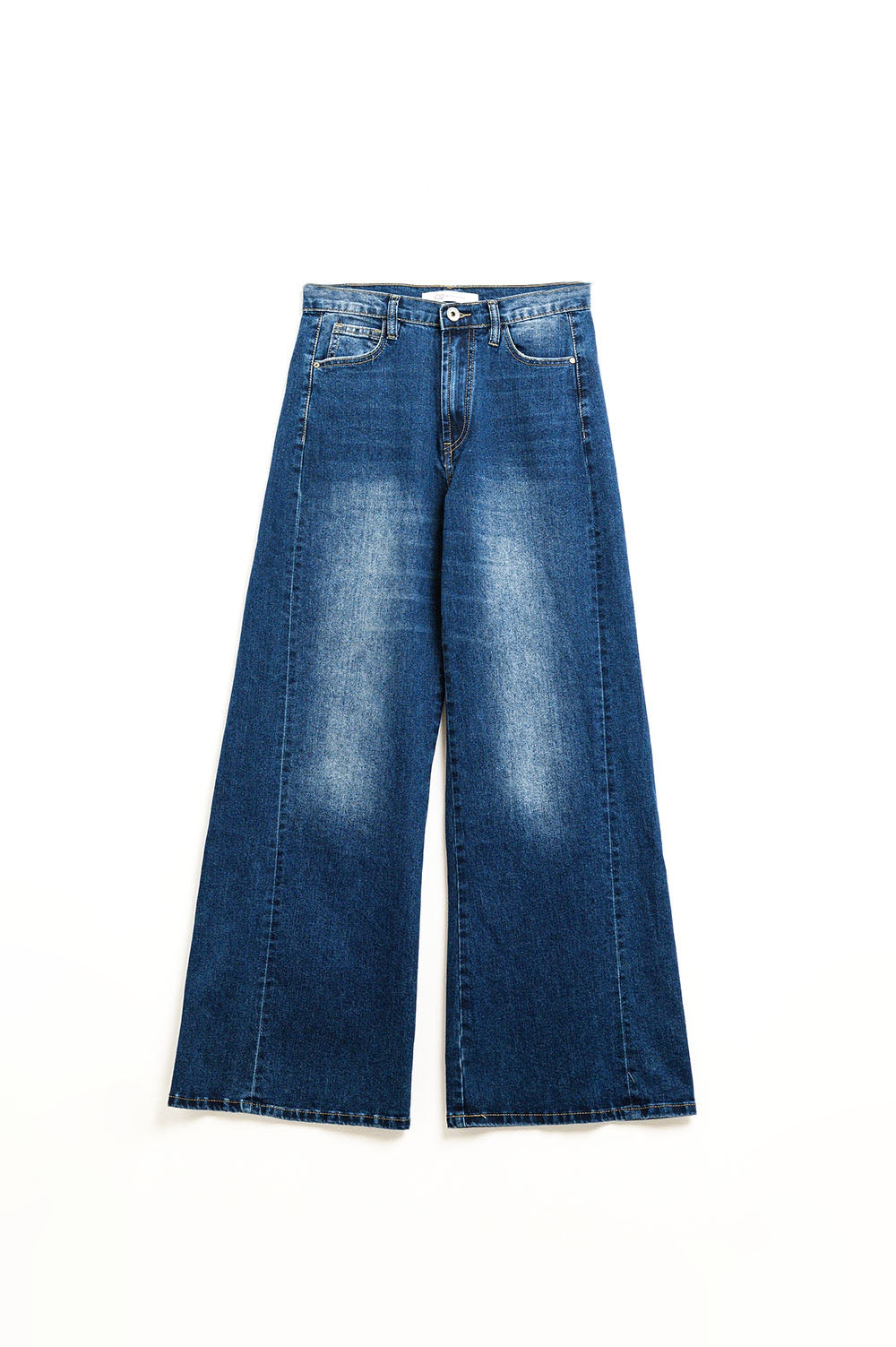 Extra wide leg washed denim with side seam