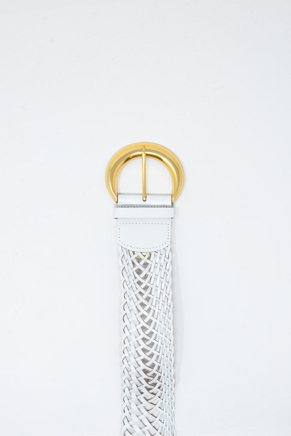 Faux Leather Braided Belt with Gold Buckle in White Q2 Accessories BoutiqueLua