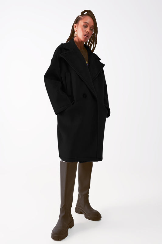 Q2 Faux suede oversized coat in black