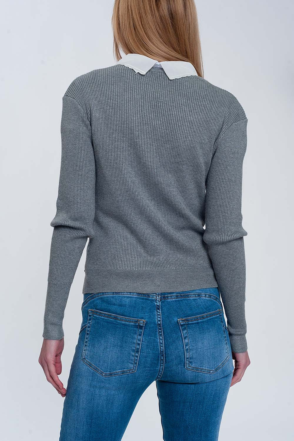 Fitted jumper in gray rib knit Q2 Sweaters BoutiqueLua