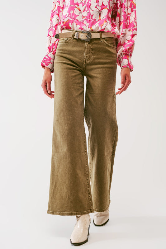 Q2 Flare Jeans in Khaki