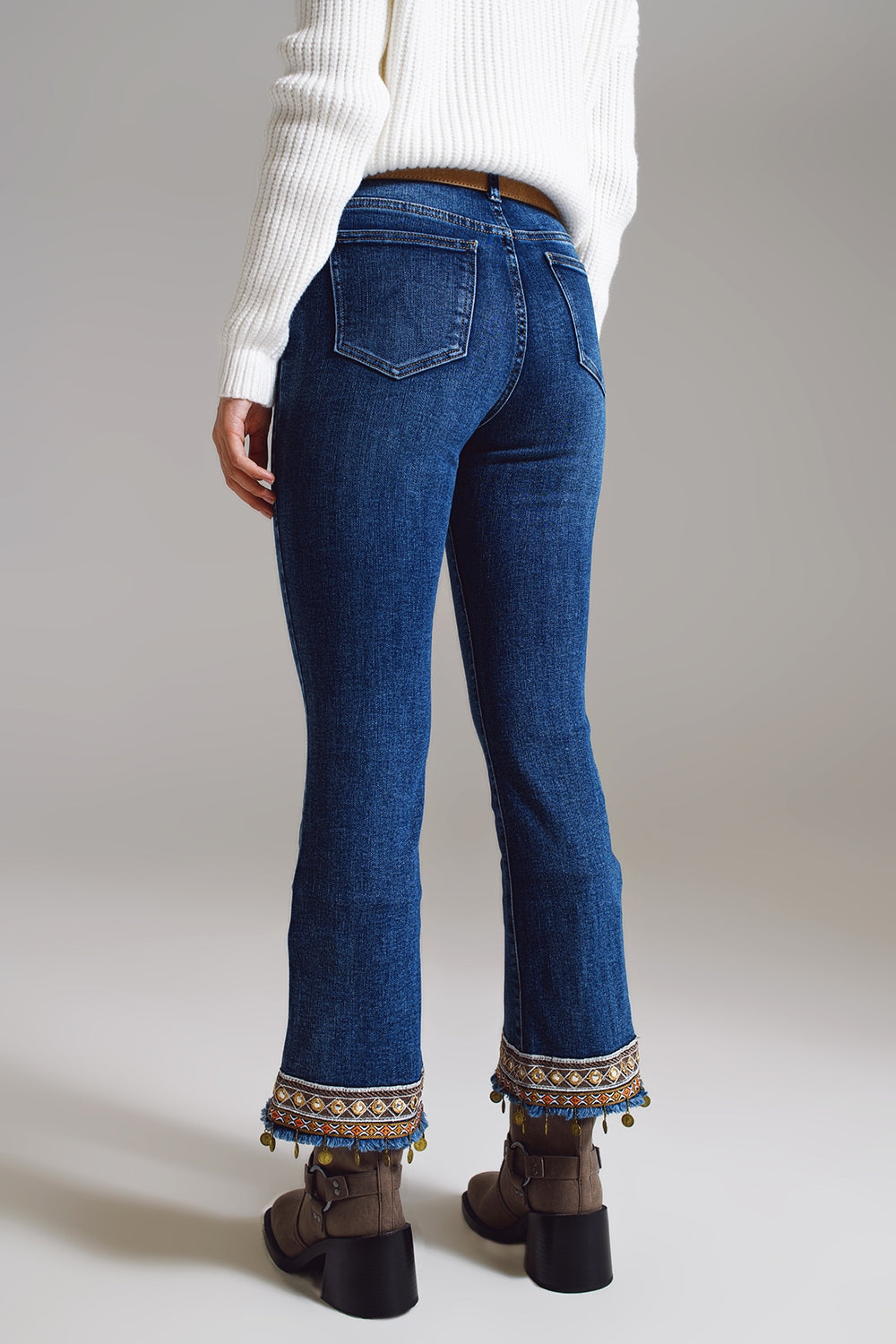 flare jeans with embellished hem Q2 Jeans BoutiqueLua