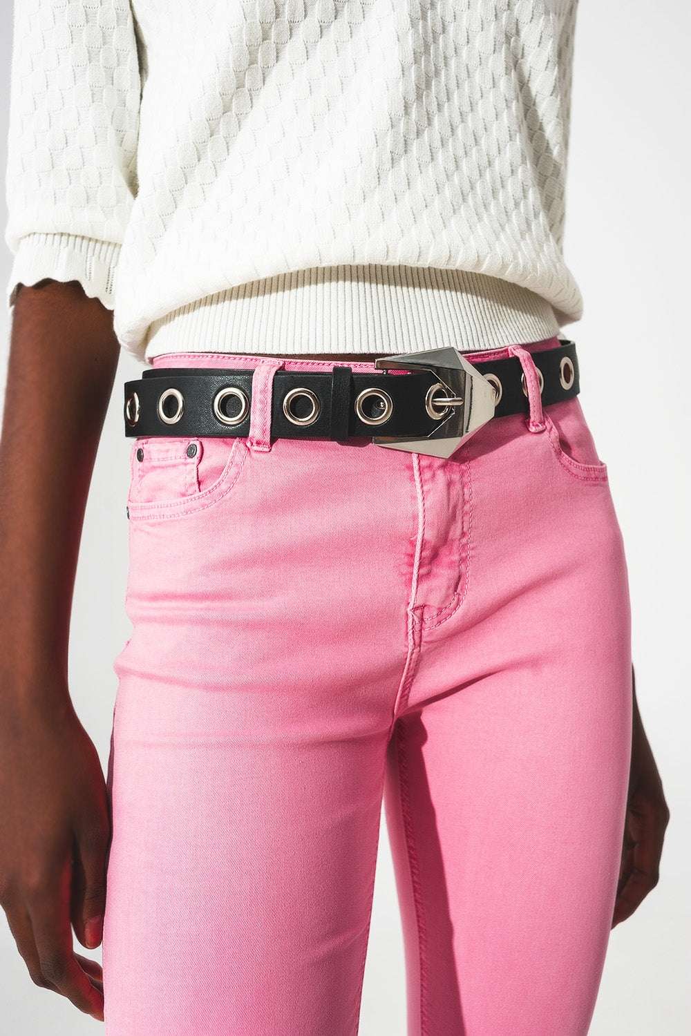 Flare jeans with raw hem edge in bubblegum pink