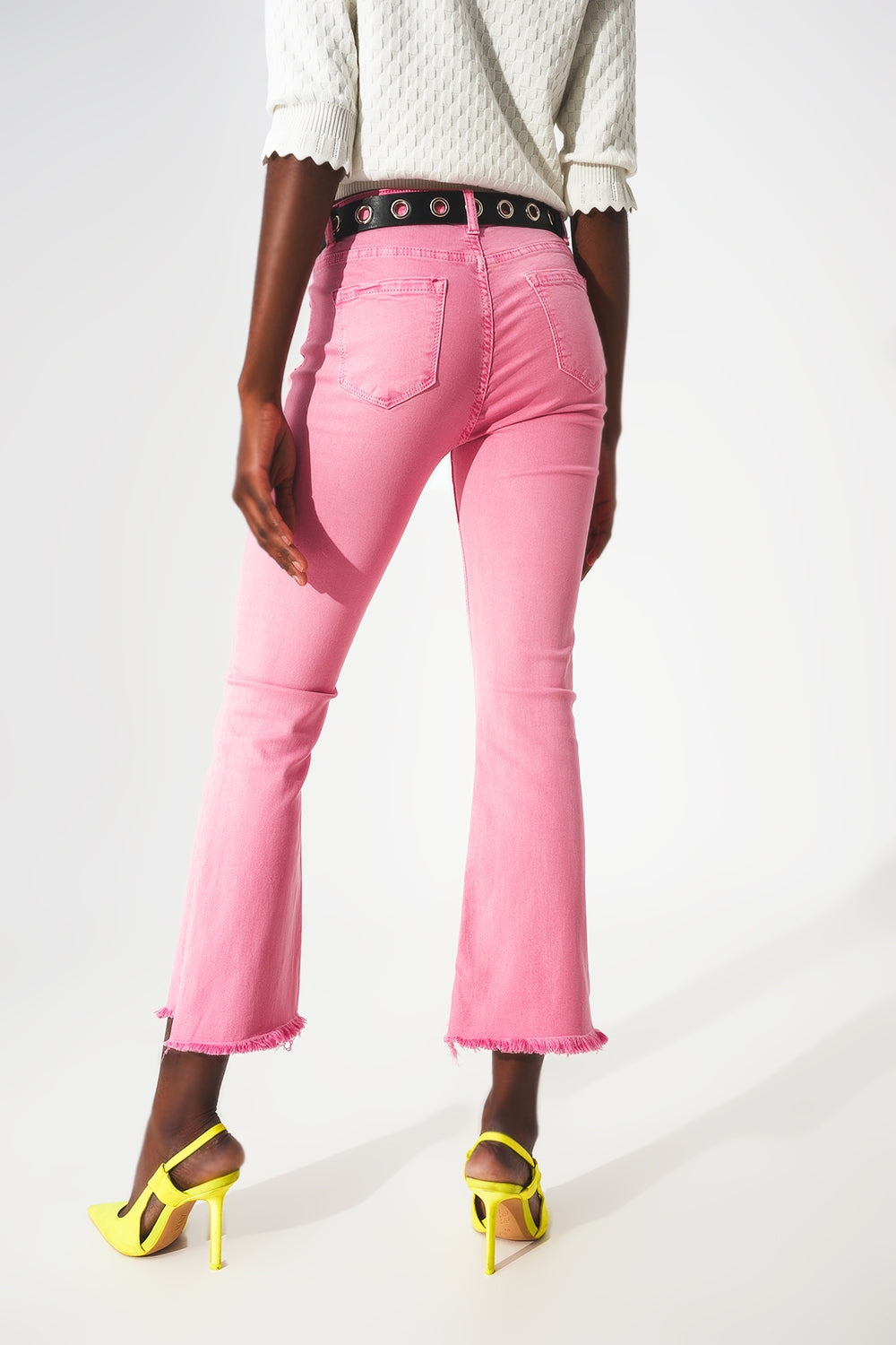 Flare jeans with raw hem edge in bubblegum pink