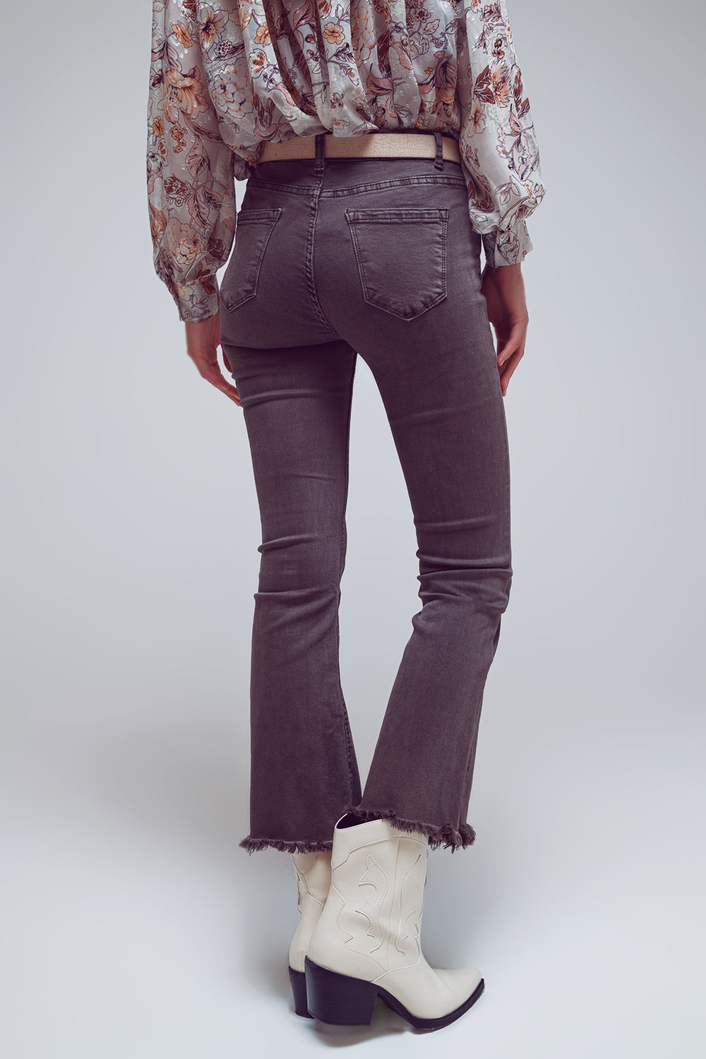 Flare jeans with raw hem edge in dark grey Q2 Jeans BoutiqueLua