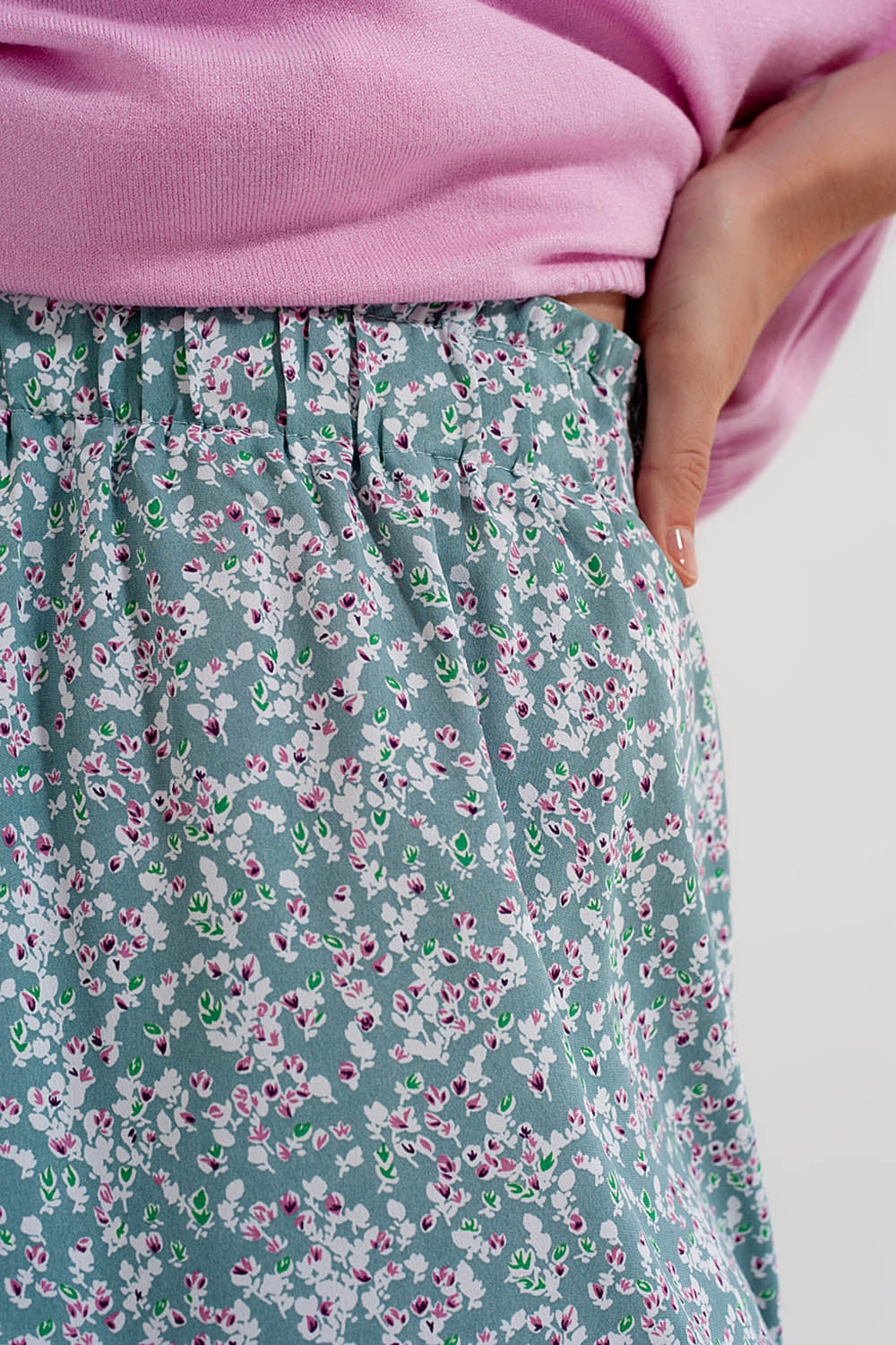 Floral flounce co-ord mini skirt in green Q2 Skirts BoutiqueLua