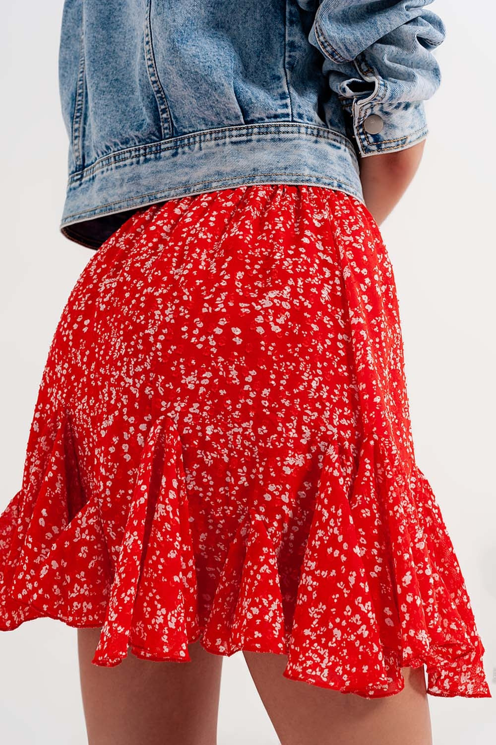 Floral flounce co-ord mini skirt in red Q2 Skirts BoutiqueLua