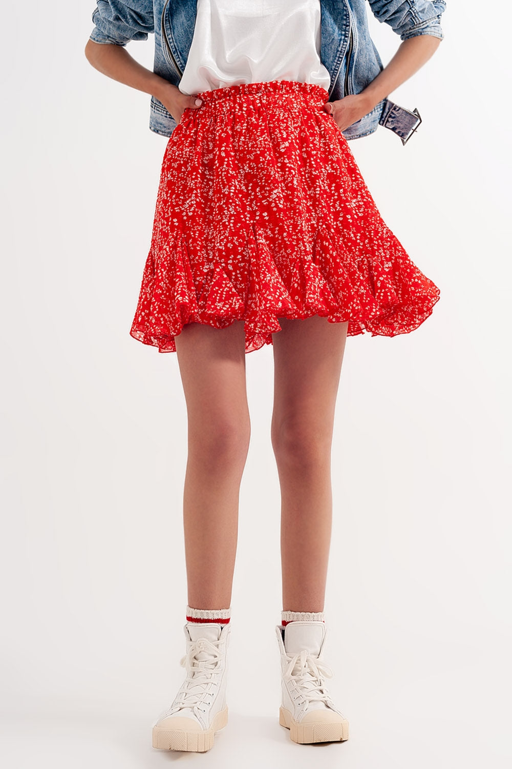 Floral flounce co-ord mini skirt in red Q2 Skirts BoutiqueLua