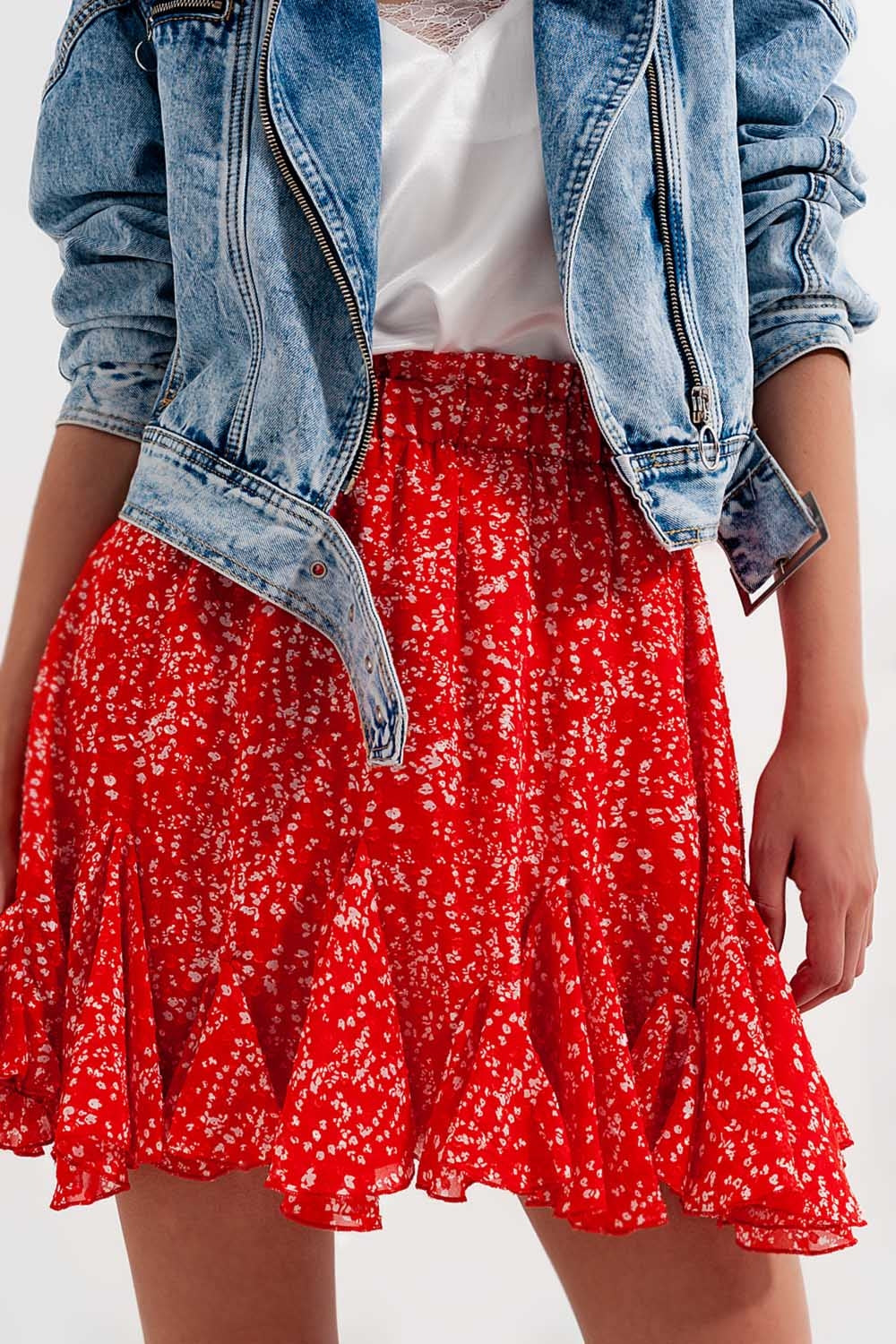 Floral flounce co-ord mini skirt in red Q2 Skirts BoutiqueLua