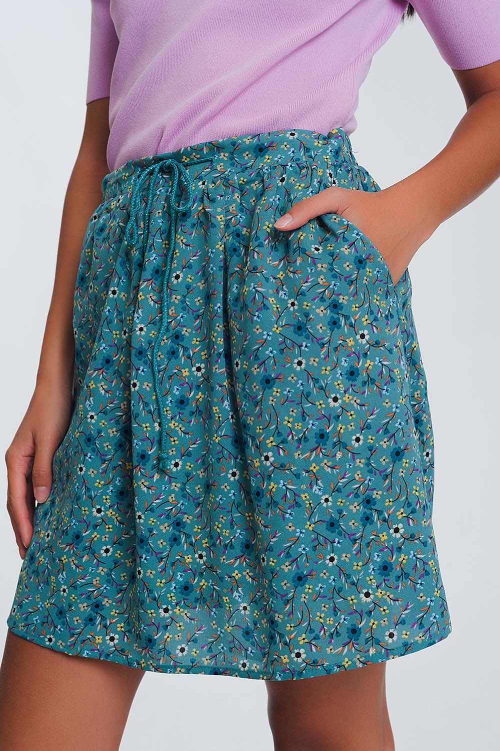 Floral mini skirt in green Q2 Skirts BoutiqueLua