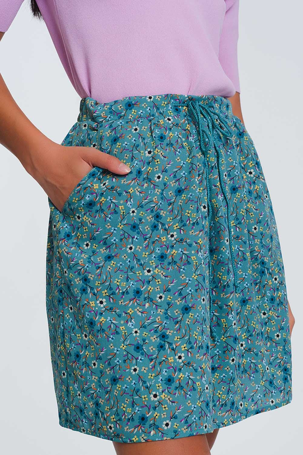 Floral mini skirt in green Q2 Skirts BoutiqueLua